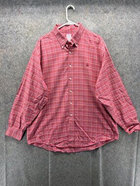 Brooks Brothers Dress Shirt Mens XL Red Plaid Non Iron Supima Cotton Long Sleeve